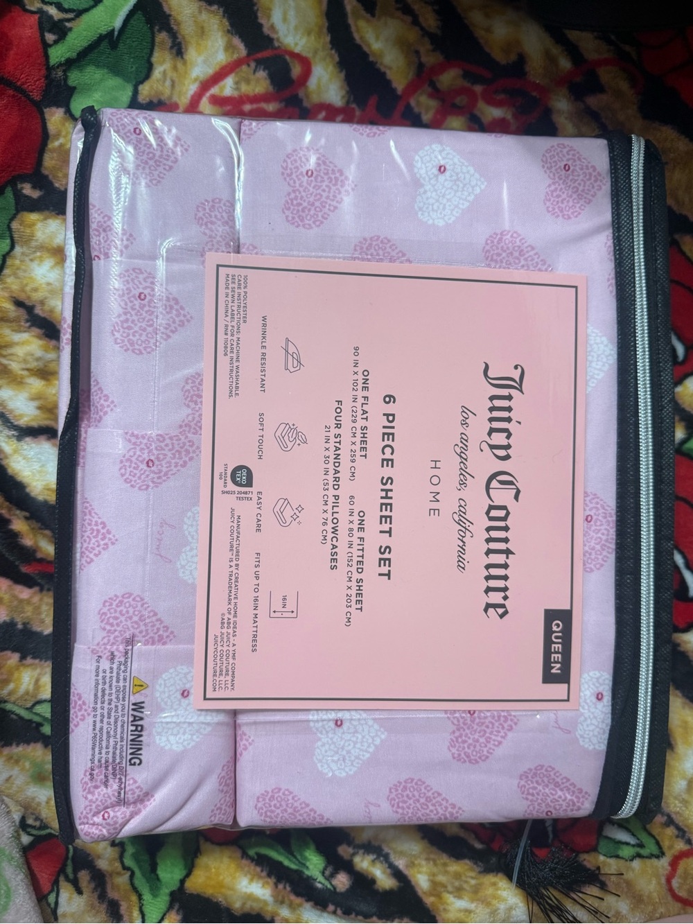 Juicy Couture Pink Heart Pattern 6-Piece Queen Sheet Set